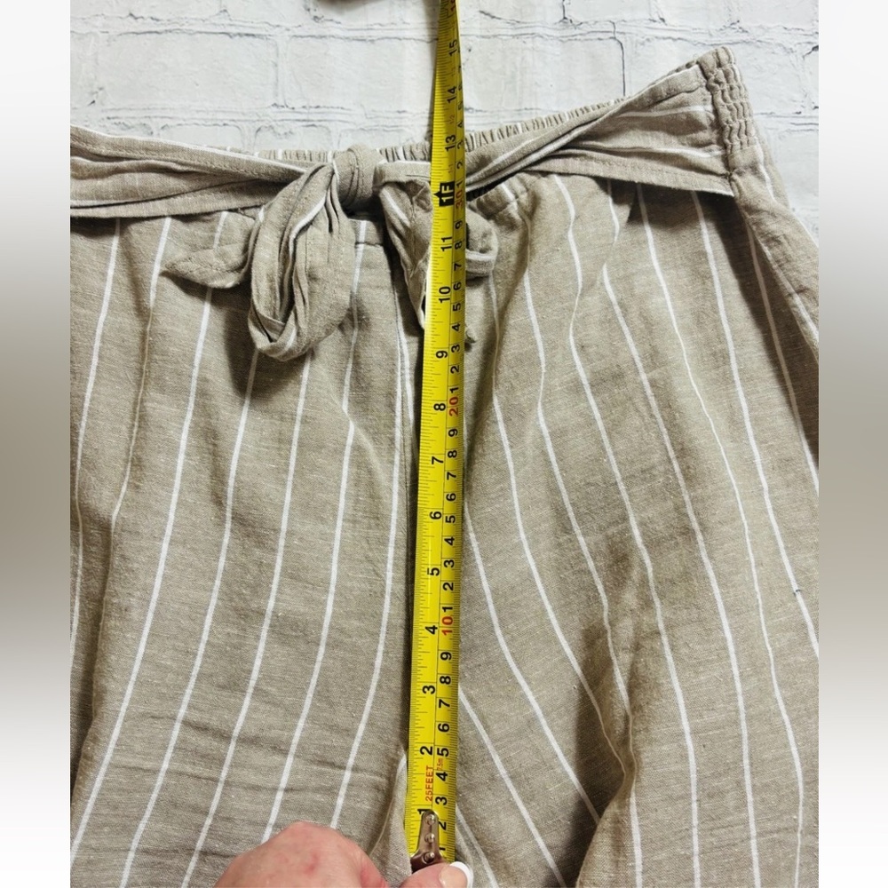 Beach Lunch Lounge Linen Blend Tan Striped Crop Pants Women's M Margot Wide Leg - Picture 6 of 10